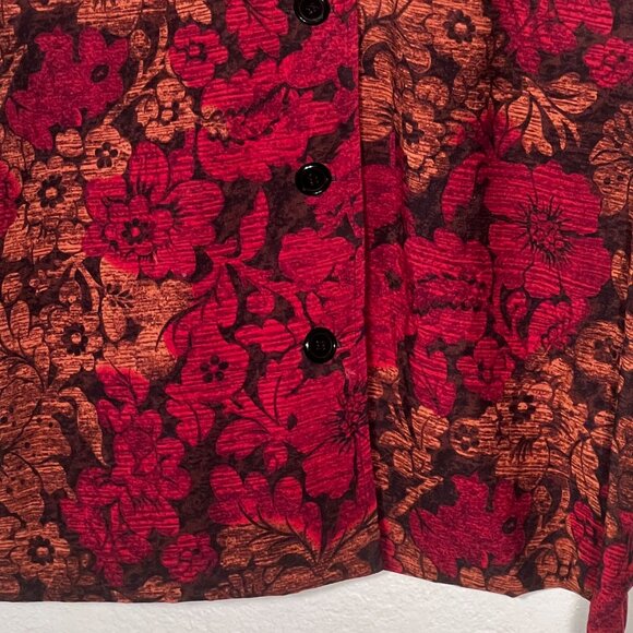 Vintage-Inspired XL Red  Brown Floral Button-Up Blazer Jacket BRIGGS NEW YORK - Picture 4 of 16